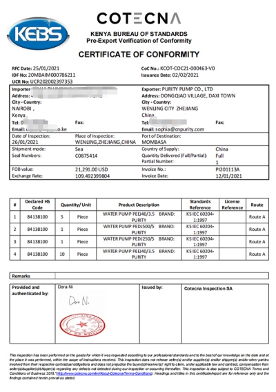 PVOC-certificaat Export naar Afrikaanse landen (Kenia)